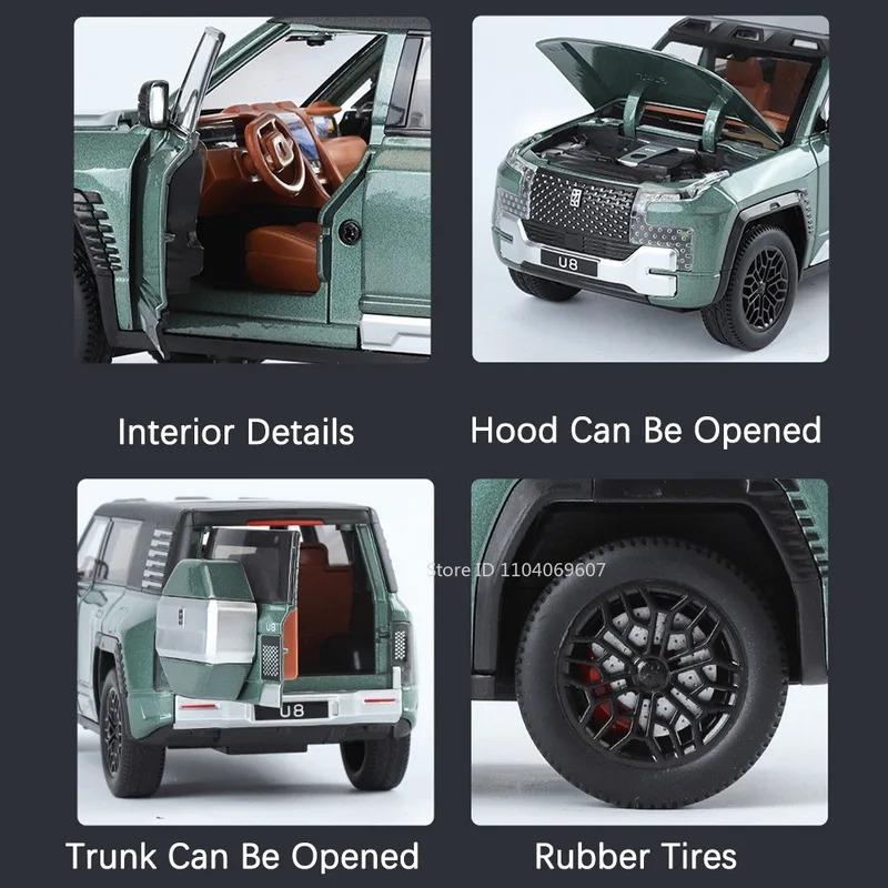 1:24 BYD Wuling U8 Model SUV Car Toy Alloy Die-cast Pull-back 6 Doors Openable Sound Light Off-road Vehicle Boy Gift