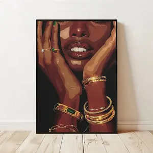 Bohemian Black Woman Print, Elegant Jewelry Wall Art, Afro Portrait Poster