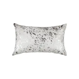 HomeRoots 544644 12x20 in. Gray & Silver Abstract Cowhide Home Decorative Cushions, Lumbar Cushions with Glitter - Set of 2, Home Decorative Cushion, Lumbar Cushion