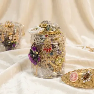 Vintage Baroque Mystery Jewelry Jar for Women, Multi-Color Faux Gemstone Accessory Kit, Including Necklace, Earrings, Ring and Bracelet, Elegant Jewelry Gift with Portable Storage Jar