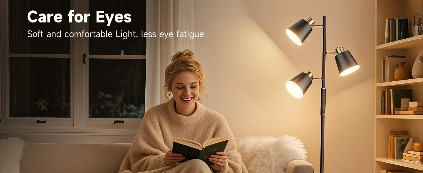 LED Tree Floor Lamp, 2500LM Super Bright Standing Lamp with Remote & Touch Control, 4 Color Temperatures, 3 Rotatable Lights, Modern Dimmable Floor Lamps for Living Room Bedroom Office