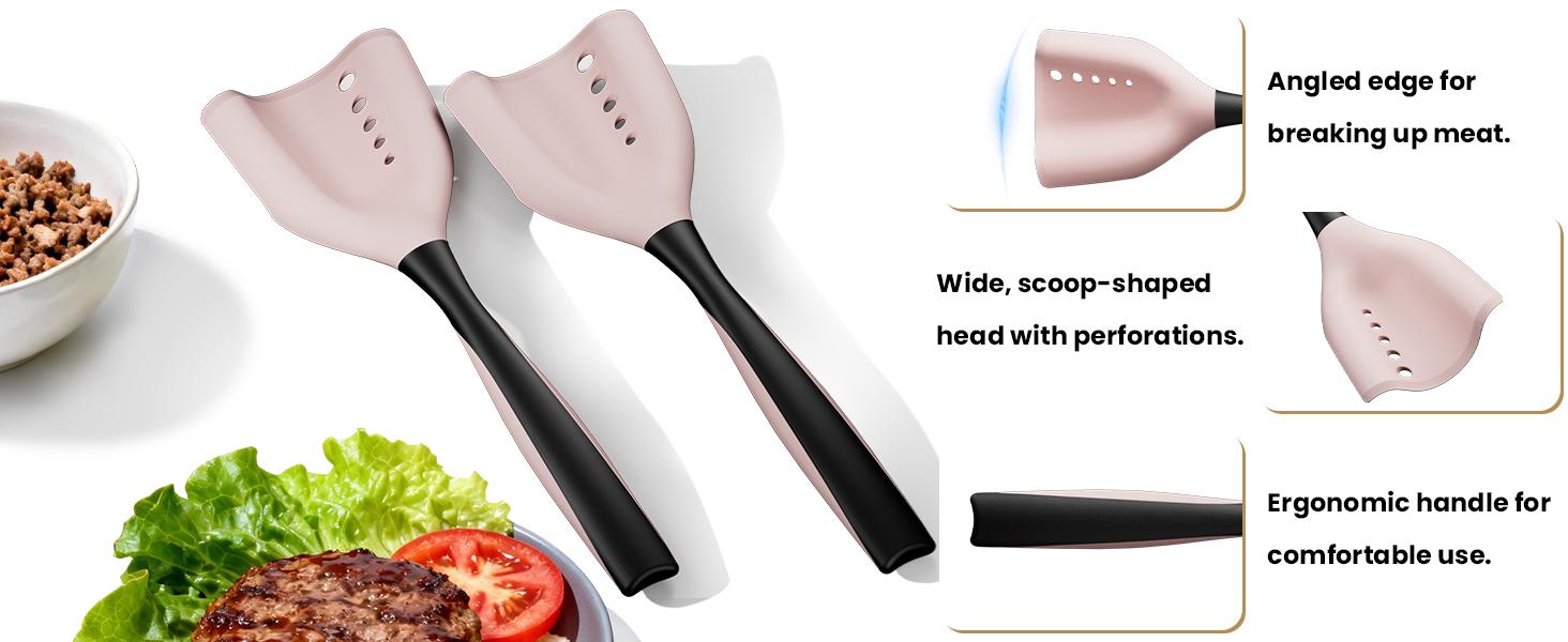 1/2 Pack Mincing Spatula Meat Chopper - Hamburger Grinder & Ground Beef Smasher, Premium Heat-Resistant Mincing Spatula for Kitchen, Potato Mix & Masher Tool, Meat & Poultry Tenderizer