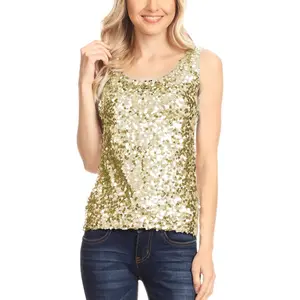 Anna-Kaci Women's Glitz & Glam Sequin Sleeveless Party Tank Top- Small, Gold