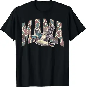 Mallard Duck Hunting Mama Retro Camouflage Daddy Mothers Day T-Shirt 100% Cotton Top Womenswear Top Womenswear Tshirt Summer Streetwear Casual Crewneck Shortsleeve