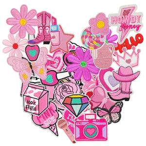 60Pcs Pink Iron-On Patches - Random Assorted Styles, Cute Preppy Applique Patches for Girls’ Clothes, Hats, Jeans, DIY Accessories