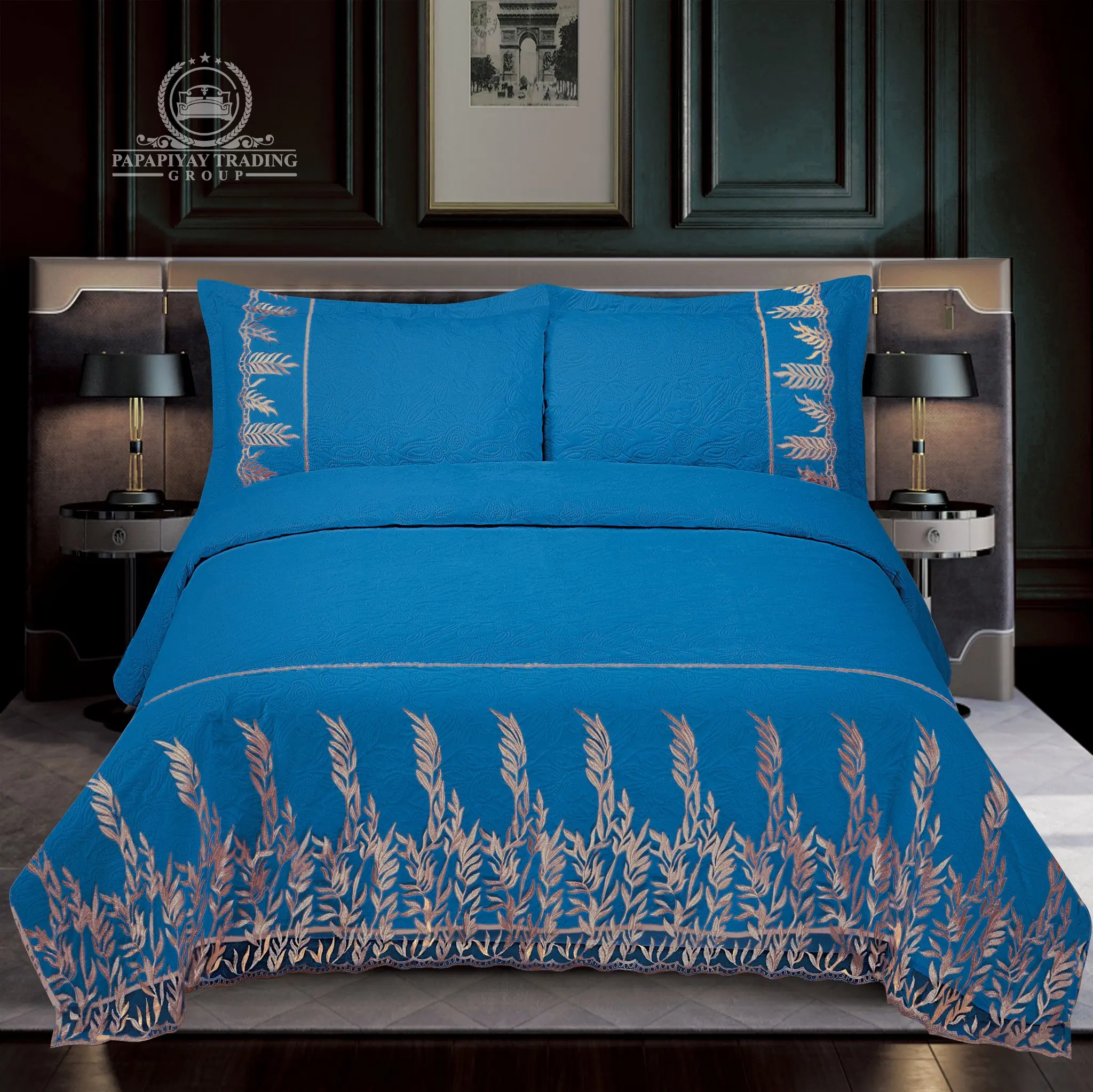 4PCS LUXURY VELVET BEDSPREAD CAL KING/King