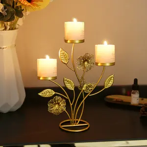 1pc Elegant Golden Metal Candle Holder, Creative Tabletop Decorative Candle Stand for Home, Dining, Restaurant, Hotel, Festive Decor - Metallic Finish, Desktop Installation, Christmas, Halloween, Interior Decoration Accessories