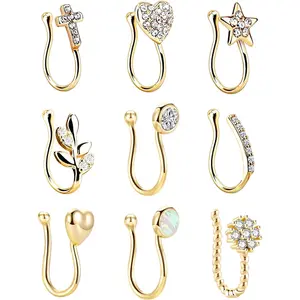 9 count  Nose Rings Hoop Clip On Faux Setump Cartilage Tragus Ring Non Piercing