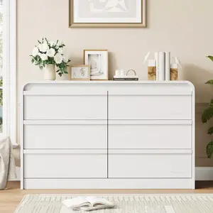 Arched 6 Drawer White Dresser, Modern Wood Storage Chest with Curved Design