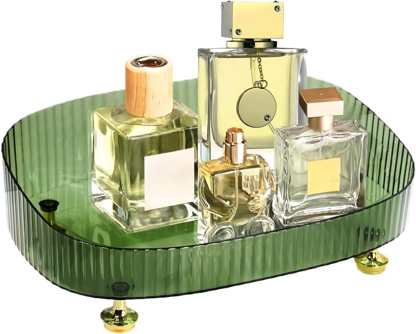 Dark Green Smooth Minimalist Pedestal Plastic Home Decor Organiser - Bathroom Vanity Tray, Dresser Top Makeup Organizer Box, Countertop Decor Gadget for Women, Multifunctional Storage Bin
