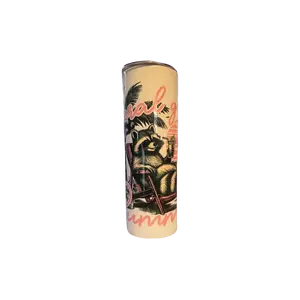 20 oz Skinny Double-Walled Stainless Steel Tumbler – Feral Girl Summer Raccoon Design