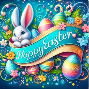 1PC 5D diamond painting  2d flat printing  Easter Diamond Painting Kit for Adults Kids Easter Bunny and Colorful Eggs DIY 5D Diamond Art Home Wall Decor Gift Idea Easter Decoration Craft Supply