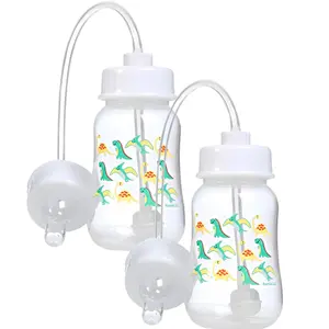 Hands-Free Baby Bottle - Anti-Colic Nursing System 4 oz Baby Bottle with Fast Flow Nipple/Teat 3m+ with Tube Straw Feeding System for Toddler (2 Pack - Dinosaur)
