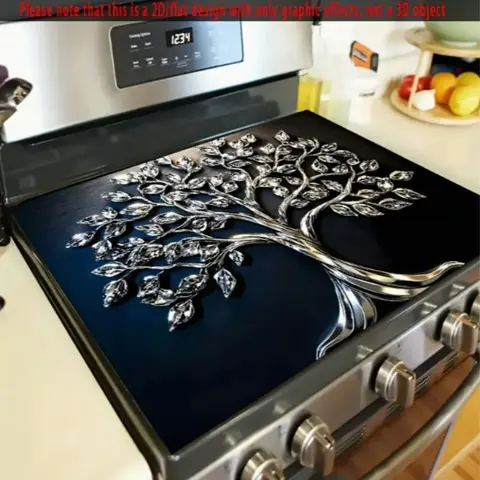 2DFlatSoft Gas Stove Top Protection Mat with Tree of Life Design, Scratch Resistant and Easy to Clean, Versatile Kitchen Cover for Ovens and Washers Stove Mats, Home Decor