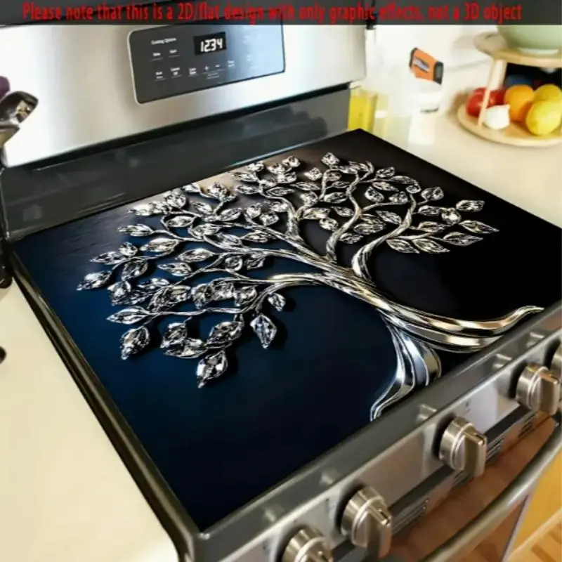 2DFlatSoft Gas Stove Top Protection Mat with Tree of Life Design, Scratch Resistant and Easy to Clean, Versatile Kitchen Cover for Ovens and Washers Stove Mats, Home Decor