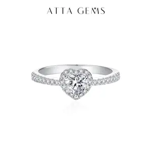 Heart Halo Synthetic Moissanite Ring  for Women Birthday Gift S925 Sterling Silver Engagement Wedding Anniversary Gift  R066