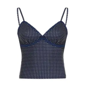 Women's Navy Blue Polka Dot Print Bow Decor Cami Top Casual Spaghetti Strap Backless Top for Daily Wear Ladies Clothes for All Seasons Valentine's Day Gift Womenswear Elegant tubetop crop tops