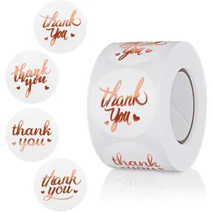 1 Inch Thank You Stickers Roll,4 Classic Design Font  Rose Foil Labels,500 PCS Thank You Lable for Small Business,Wedding,Birthday,Greeting Card,Packaging,Envelope Seals