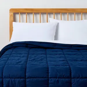 Full/Queen Puffer Box Stitch Comforter Navy Blue - Room Essentials