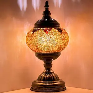 Desert Mirage: Tiffany-Inspired Mosaic Lamp with Golden Sandstorm Pattern