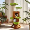 Bingopaw Large Cat Tree with Sturdy Wooden Frame, Sisal Rope Scratching Post for Claw Health, MDF Modern Condo, 3 Leaf Steps, Realistic Tree Look, Green-Brown Multi-Level All-Seasons Furniture for Active Indoor Pets & Modern Home Decor