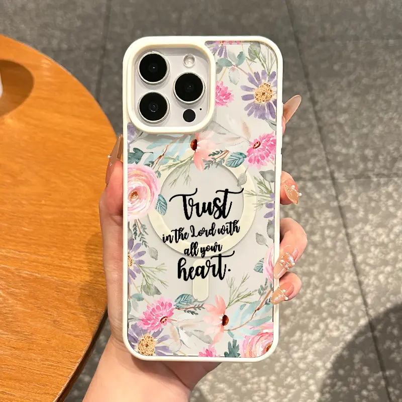 Premium Magnetic TPU Cellphone Casing Cover - Aesthetic Flower & Trust Quote Design, MagSafe Ready, Shockproof, Anti-Fall, Ultra-Thin, Scratch-Resistant, for iPhone 11/12/13/14/15/16 & Pro Max, Mobile Devices Accessories, Smartphone