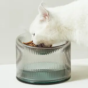 Cat bowl Handmade Glass Cat Kitty Kit Bowls with Stand Raised Cat Food Water Bowls Beautiful and Solid Perfect Height