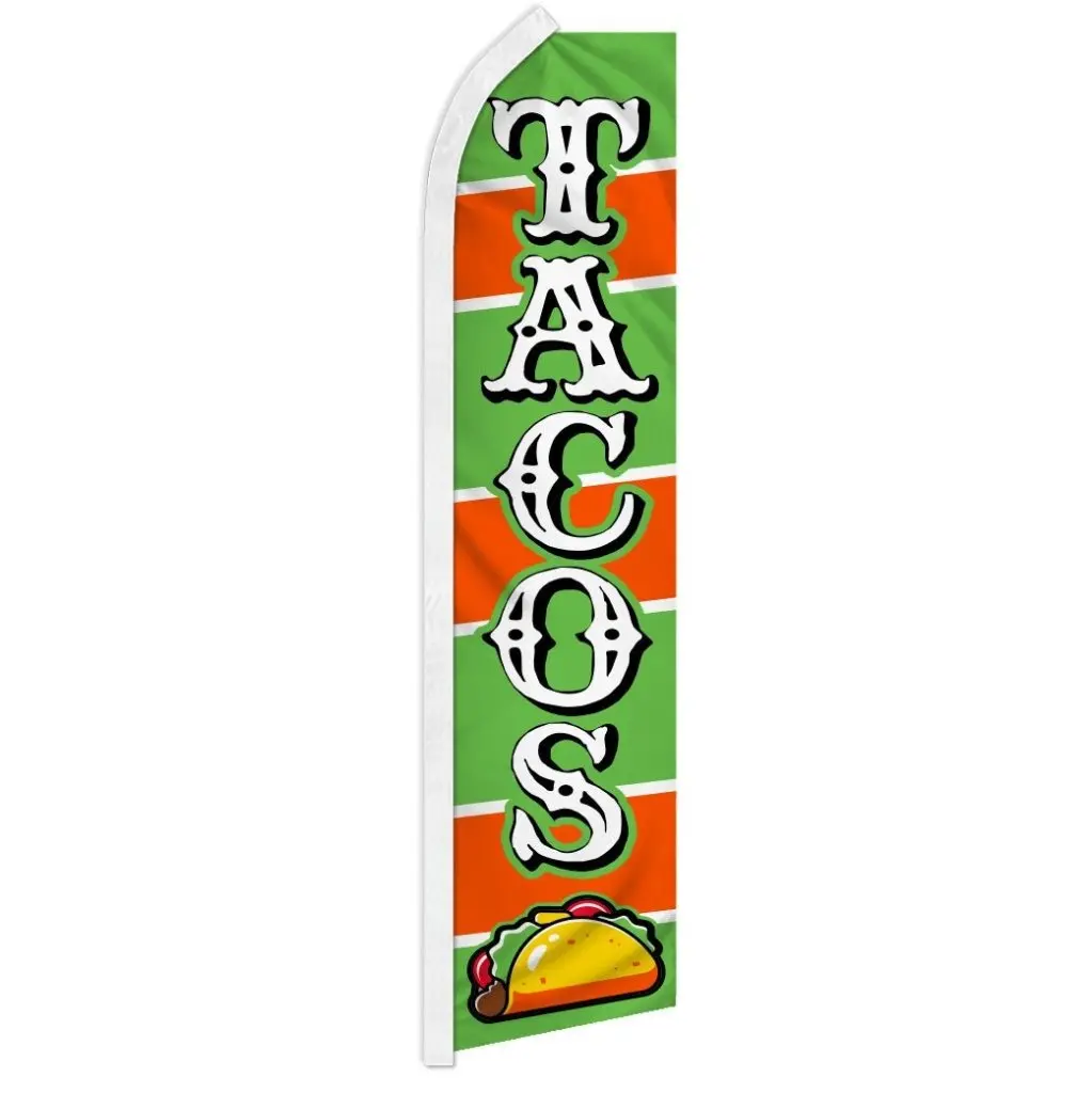Tacos Themed Green & Orange Polyester Festive Flag, 11.5x2.5 ft Outdoor Wind-Resistant Mexican Party Banner, Curved Sleeve Western/Birthday Party Decor Home Supplies Backdrop, Mexican Party Banners