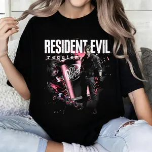 100 Percent Cotton Casual Style T-Shirt Resident Evil Requiem Dr Pepper Design Summer And Fall Wear Perfect Gift For Horror Fans And Gaming Enthusiasts