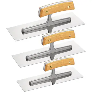 3 Pieces Flat Drywall Trowel, Stainless Steel Plastering Trowel, Masonry Finishing Trowel Sets with Wood Handle for Concrete, Cement