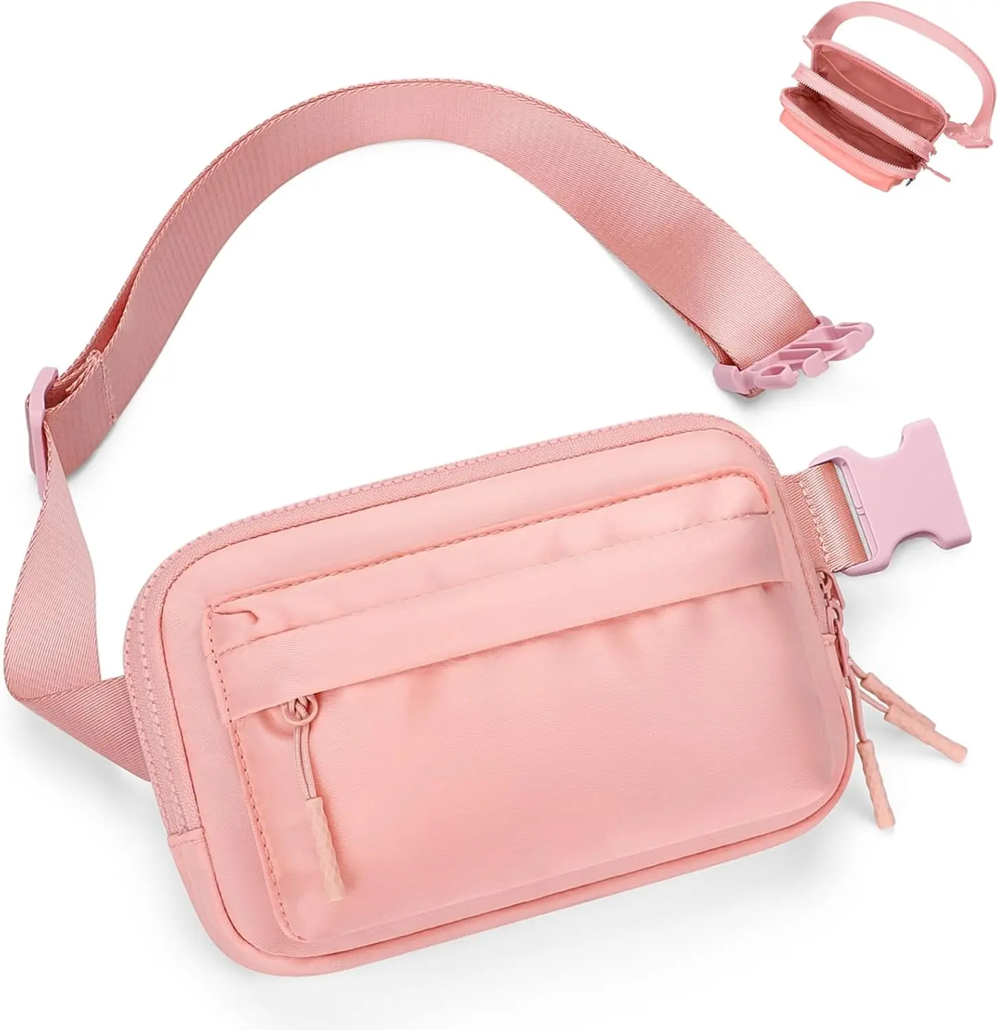 Fanny Packs for Women Men,Belt Bag, Crossbody Bag with 4 Zipper Pockets,Fashion  Packs with Adjustable Strap for Workout/Running/Yoga/Shopping/Hiking,Pink