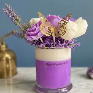 Sugar High Candle Co. Lavender & White Floral Scented wax melts with 13oz Candle with Gold Butterfly Decor for Home Aroma