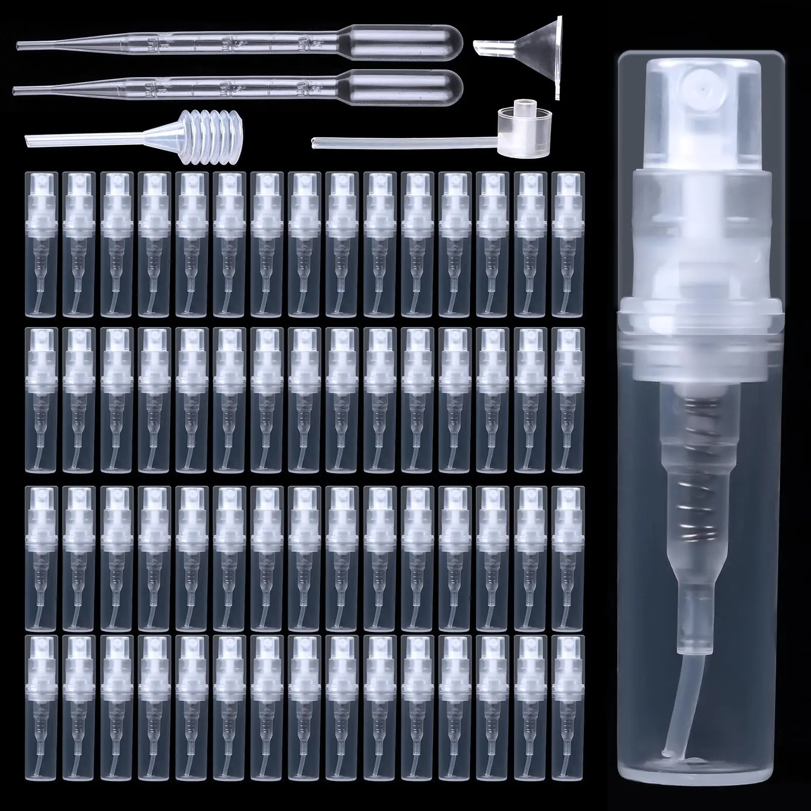 【Summervibes】60 Pcs Mini Spray Bottles 2ml, Clear Refillable Perfume Atomizer, Portable Small Plastic Travel Bottles for Fine Mist Skincare Toner, Perfume, Makeup Liquid Organiser