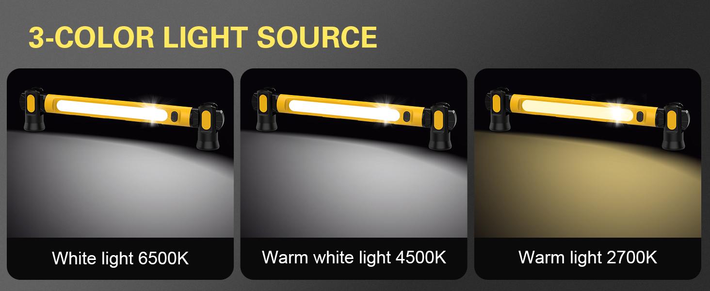 3000LM Magnetic LED Work Light Bar, 5200mAh Rechargeable Camping Lamp Cordless Hood Light, 3 Color Modes and 360 Degree Adjustable Can Attached to Any Metal Portable Light for Car Repair Inspection Garage Workshop Emergency and Mechanic, Lighting 10h Max