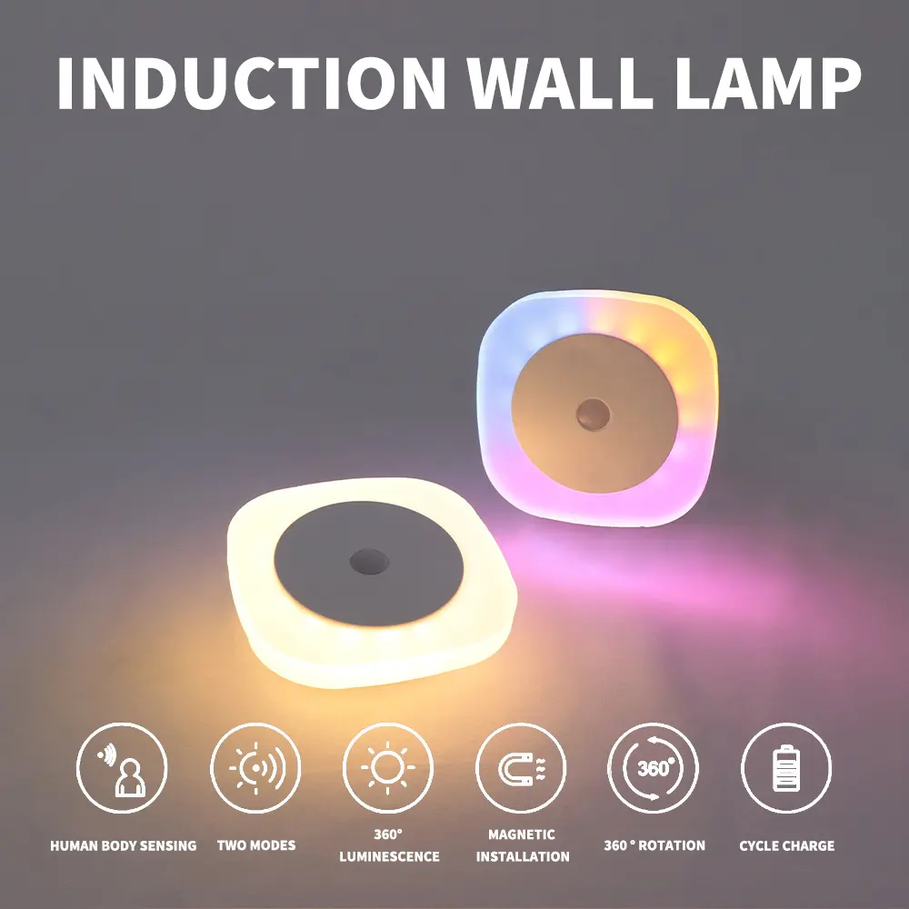 Frosted Crystal Round Square Wall Lamp Night Light with Human Body Sensor Magnetic Base Special Adjustment 360° Rotation Cycle Charge festive supply