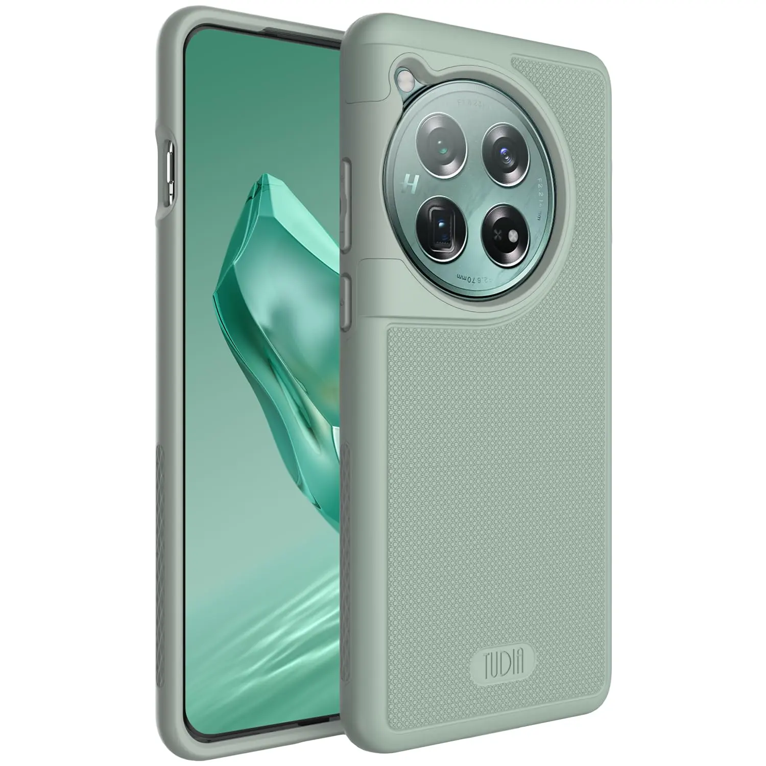 TUDIA DualShield Grip Designed for OnePlus 12 Case 5G (2024), [MergeGrip] Military Grade Dual Layer Shockproof Slim Tough Heavy Duty Protective Phone Case - Green Lily
