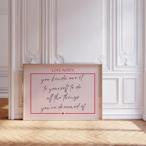Love Note Print Pink Red Aesthetic Coquette Wall Art Handwritten Letter Vintage Poster