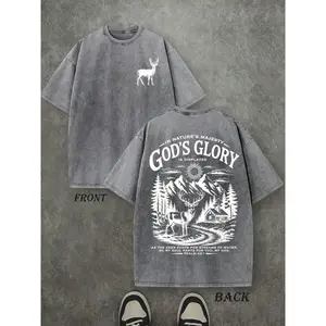 God's Glory Christian Washed Shirt, 'PSALM 42:1 AS THE DEER PANTS FOR STREAMS OF WATER, SO MY SOUL PANTS FOR YOU, MY GOD.' Christian Scripture T-Shirt, Vintage Retro Washed Shirt Double Sided Printed (230 Heavyweight Pure Cotton T-Shirt)