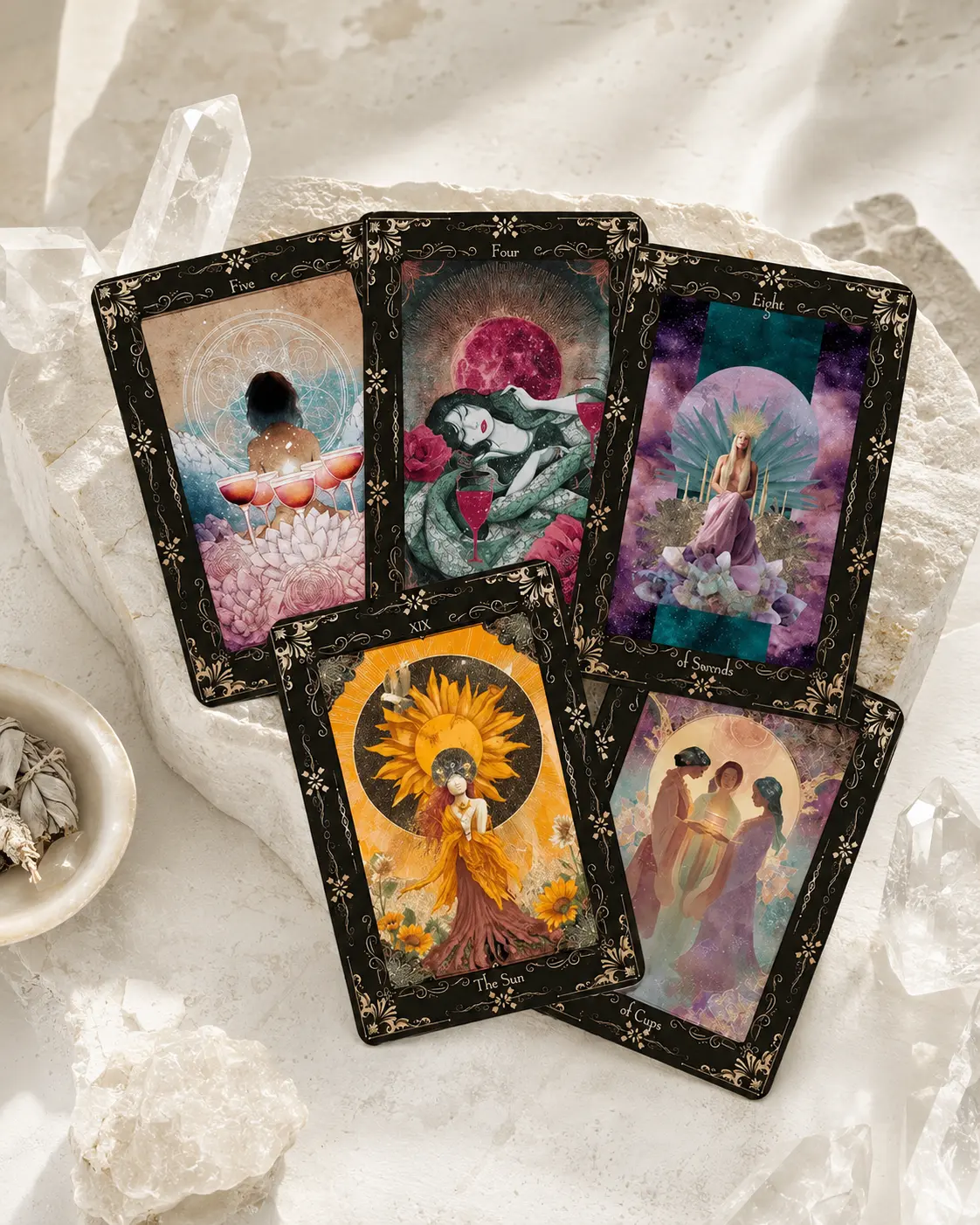 Mystic Garden Tarot Deck, 78 Cards with Floral Celestial Artwork for Beginners