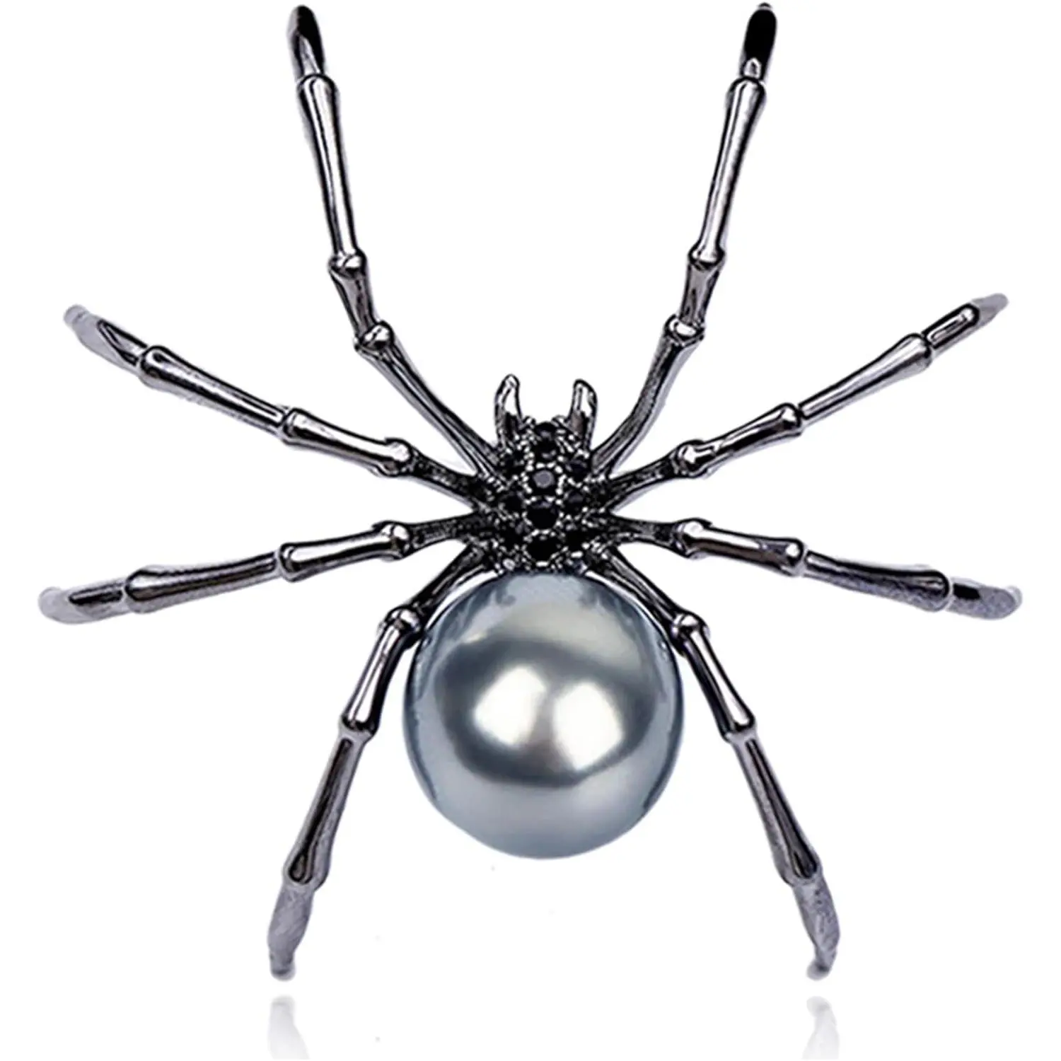 Victorian Spider Brooch for Women, Gothic Glam Pin in Silver Tone with Mother of Pearl & Micro Pave Sparkle, Fashion Collar Clip, Styling Innovative Spider Shape, Casual Wear, Glamorous, Sparkle Effect, 50Mm, Female, Spider Motif