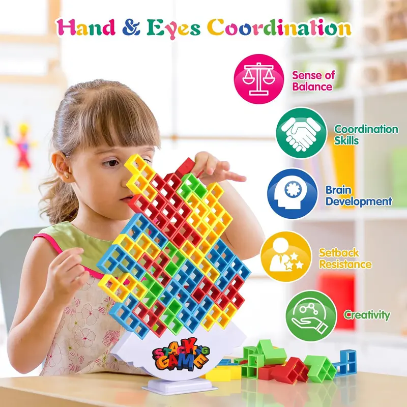 Balance Stacking Puzzle Game - Plastic Building Blocks Stacking Tower Game for 10-12 Years, Boosts Creativity & Brain Development, Ideal for Family Nights & Parties