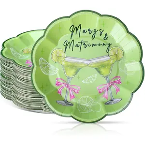 LemonRoad 100 Pcs Margs and Matrimony Bachelorette Plates Margarita Party Decorations 9'' Wedding Disposable Paper Plates Bulk a Tiny Bit Older Decor Bridal Shower Engagement Singles' Party Supplies