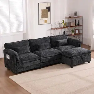 Niccae UNITED WE WIN 112" Oversized Sectional Sofa Cloud Couch for Living Room, Modern Chenille L Shaped Couch, Comfy Boucle Modular Sofa Sleeper with Movable Storage Ottoman, Phone Holder, USB Charging Port tiktokshopspringglowup huge