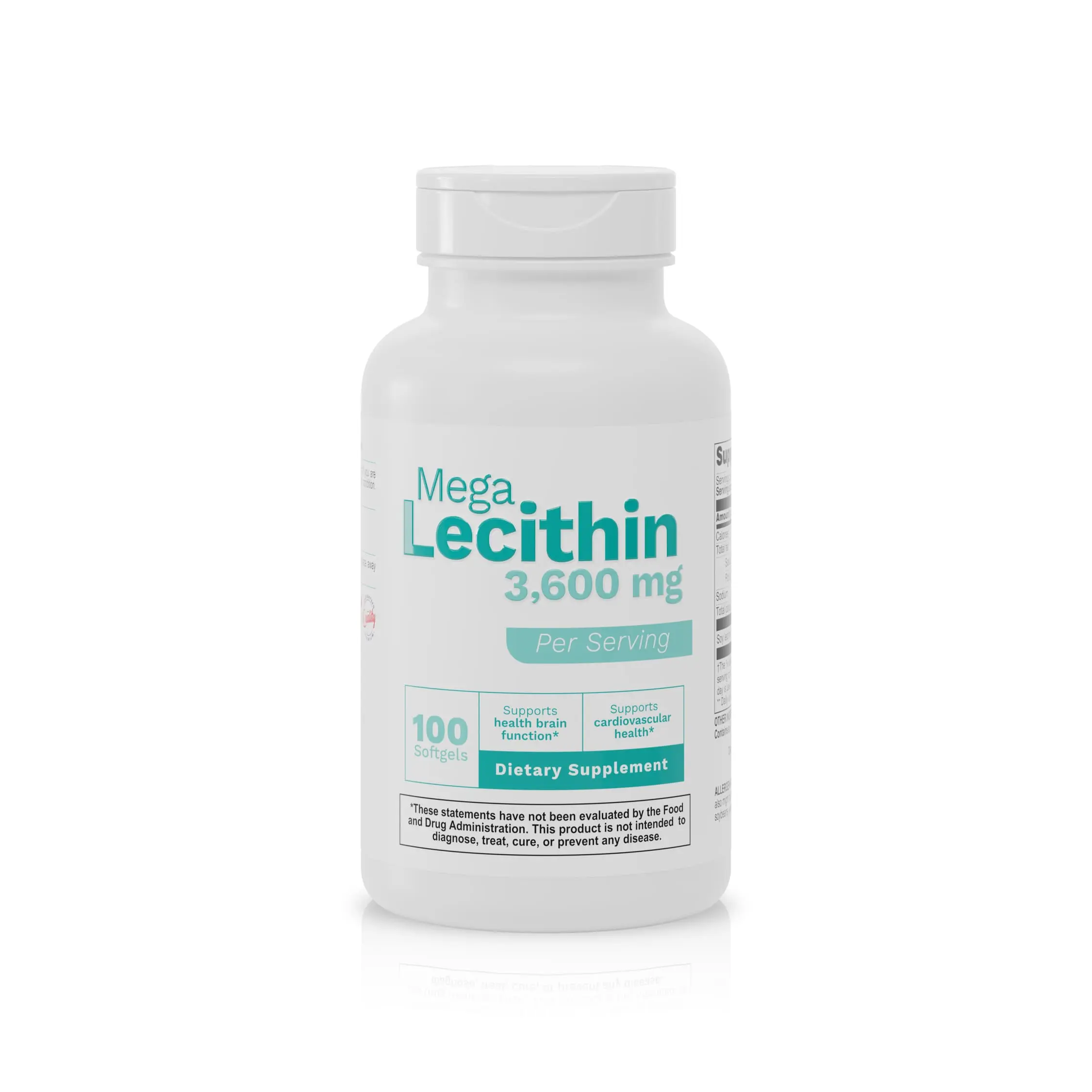 Mega Lecithin 3600 mg Soy Lecithin Softgels, Healthcare Dietary Supplement for Brain & Cardiovascular Support, 100 Count