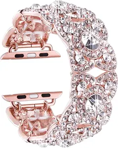 Bling Bands for Compatible with Apple Watch 38/40/42/44/41/45/46/49mm Ultra Iwatch Series 11 10 9 8 7 6 5 4 3 SE SE2, Diamond Rhinestone Stainless Steel Metal Bracelet Wristband Strap for Women