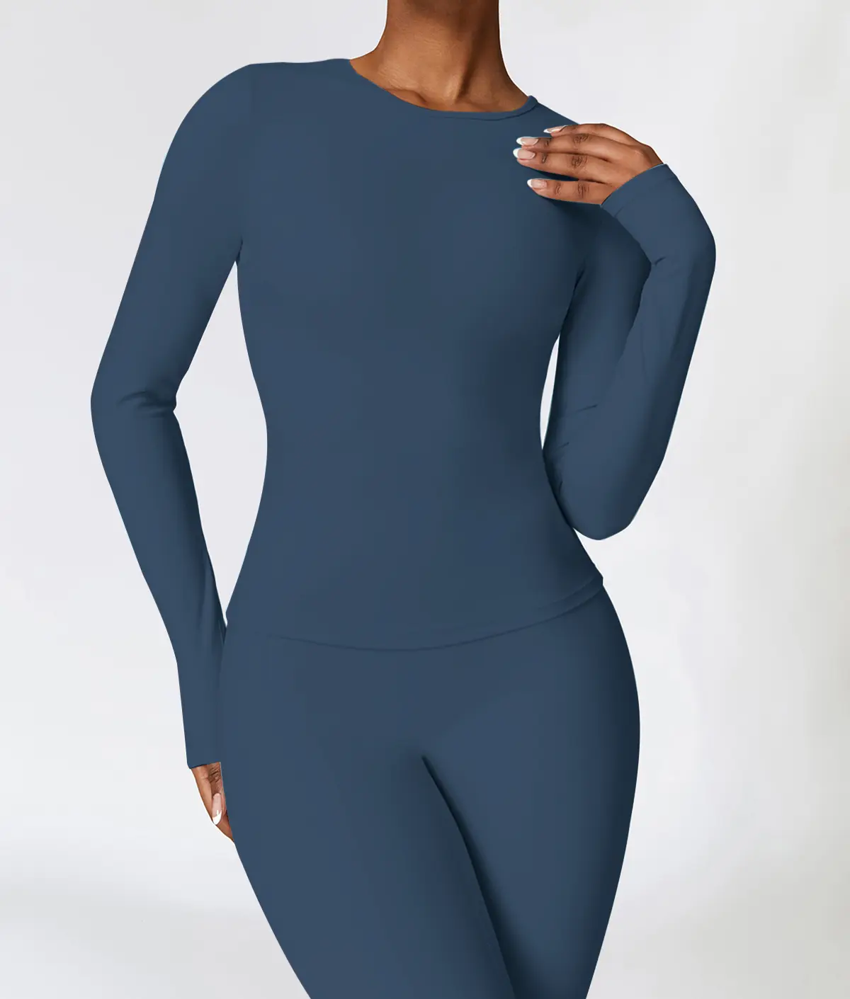 Women's solid color long-sleeved T-shirt + high-waisted leggings two-piece yoga outfit, comfortable and breathable, suitable for sports, fitness, running and other occasions, autumn and winter women's sportswear, Christmas gift. Activewear Fitness Clothes