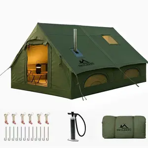 SENLEETO 12㎡ Green Inflatable Cabin Tent - 10-12 Person All-Weather Family Shelter with Stove Jack Port & 4 Season Glamping Features Portable Outdoor Equipment Lightweight Canopy