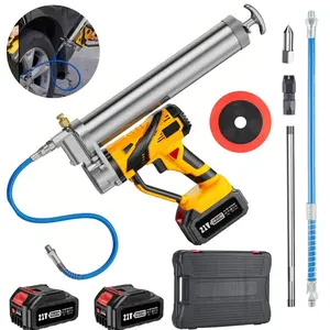 12000 PSI Rechargeable Cordless Grease Gun Kit - 2×4000mAh Batteries, Variable Speed Trigger & LED Lights