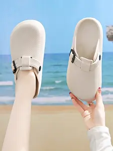 Seasonal Grid Adjustable Buckle Thick Sole Slippers, Multiple Colors Available, Casual Outdoor Indoor Beach Shower Shoes