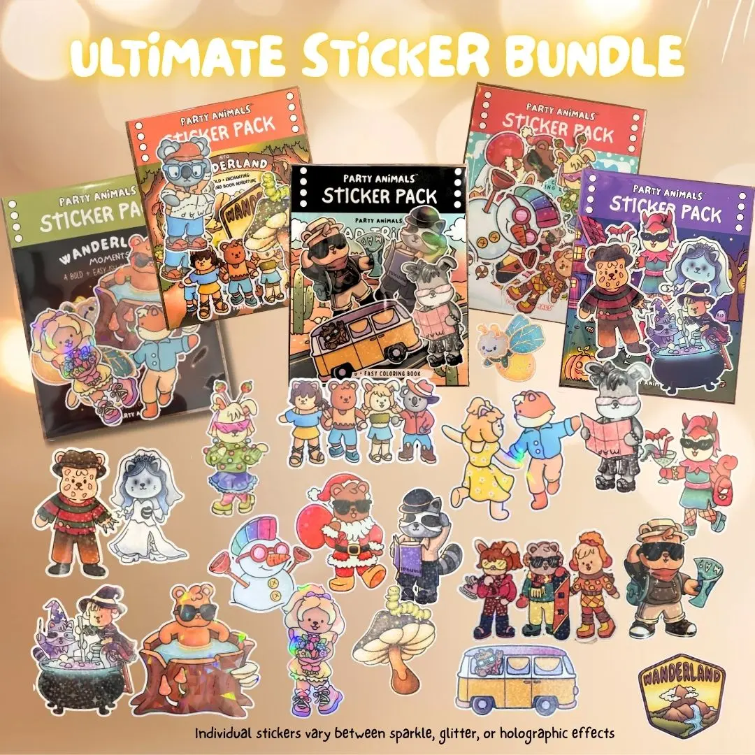 Party Animals Ultimate Sticker Bundle | Cute Vinyl Stickers, Waterproof, Holographic | Wanderland, Road Trip, Halloween, Holiday Stickers